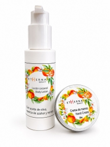 Pack crema corporal + crema de manos naranja y aceite de oliva